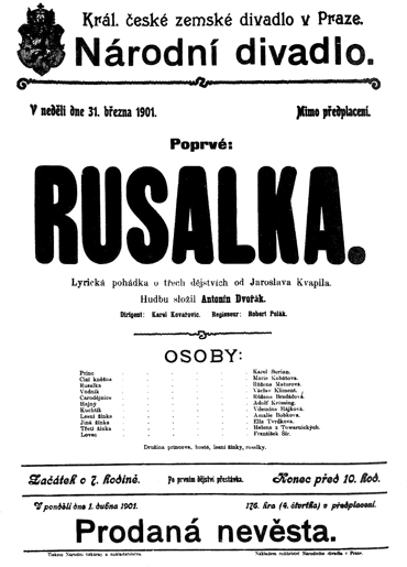 divadelní cedule k premiéře (Archiv Národního divadla v Praze)